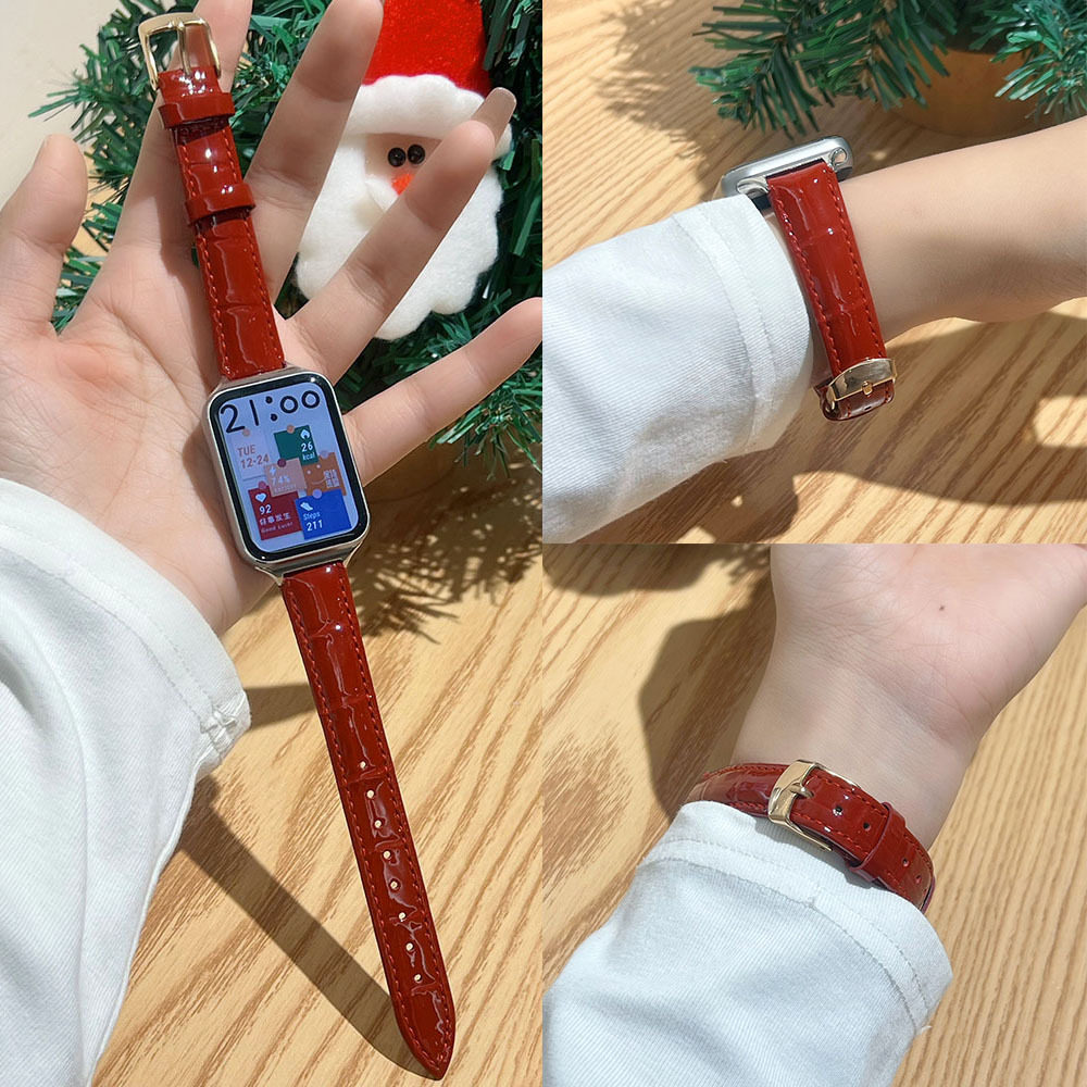 适用小米手环9pro/8pro表带经典竹节纹卡扣皮质红米watch6/5腕带4