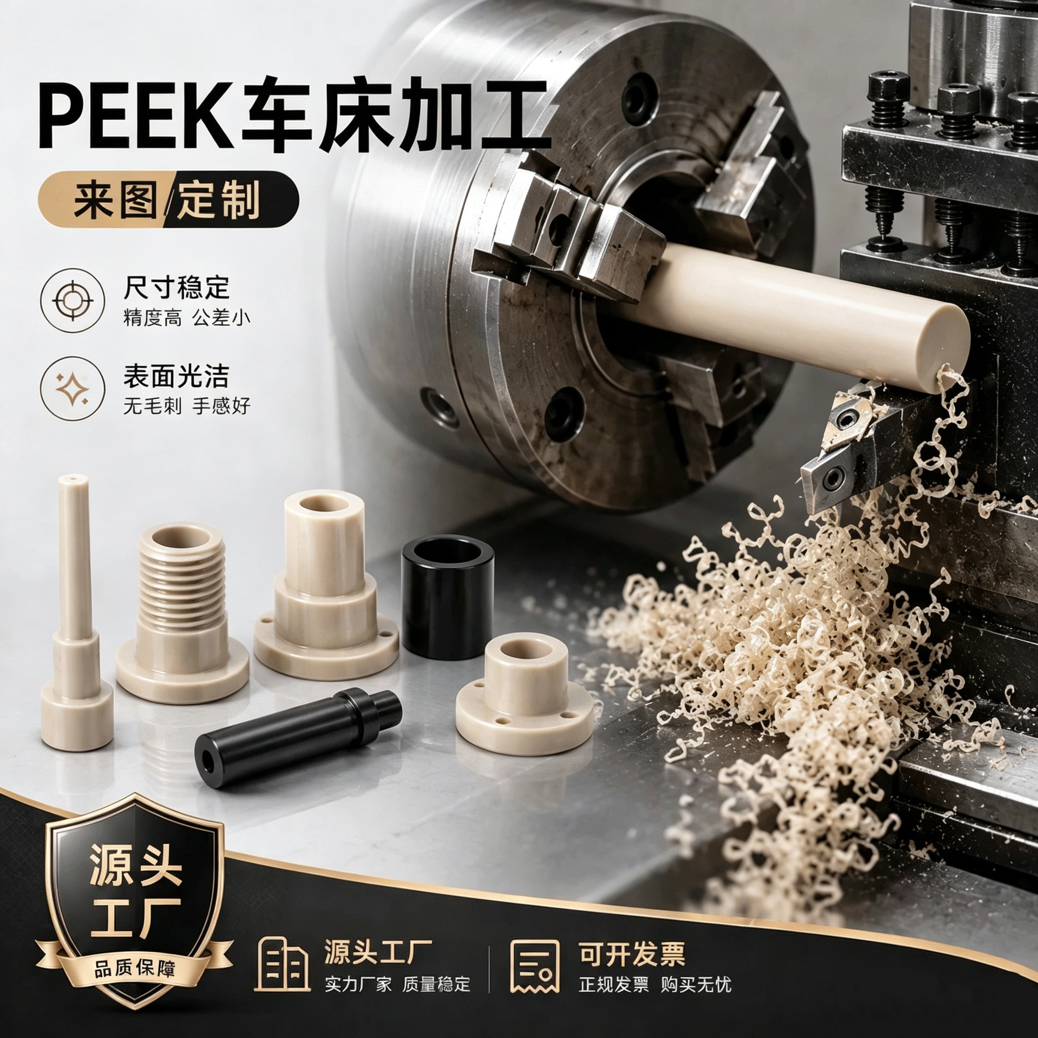数控车床加工全新料本色PEEK棒板防静电黑色PEEK棒米黄聚醚醚酮棒