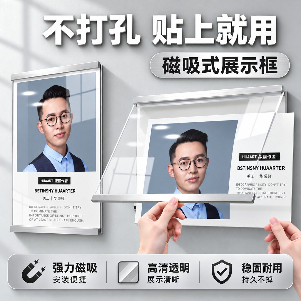 亚克力展板励志墙贴透明有机玻璃双层夹板墙面展示牌a2大相框挂墙免打孔办公室企业文化墙展板A4a3教师简介框