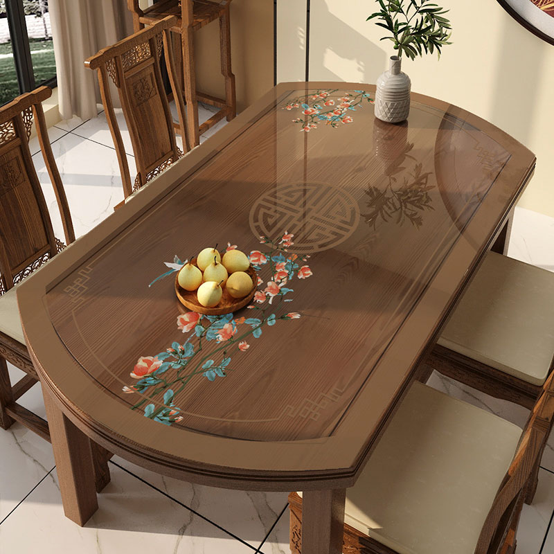 歌妮卡新中式软玻璃椭圆形餐桌布