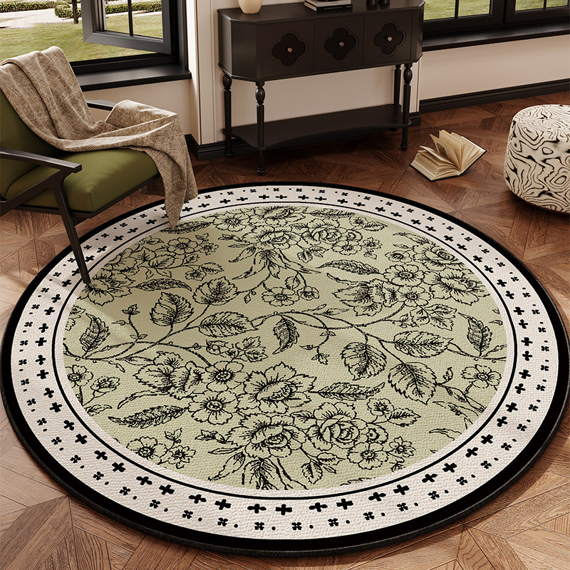 法式圆形地毯复古书房客厅防滑地垫电脑椅化妆椅子垫免洗可擦毯垫,居家布艺,入户地垫,淘宝优惠券,粉丝福利购,淘宝优惠卷