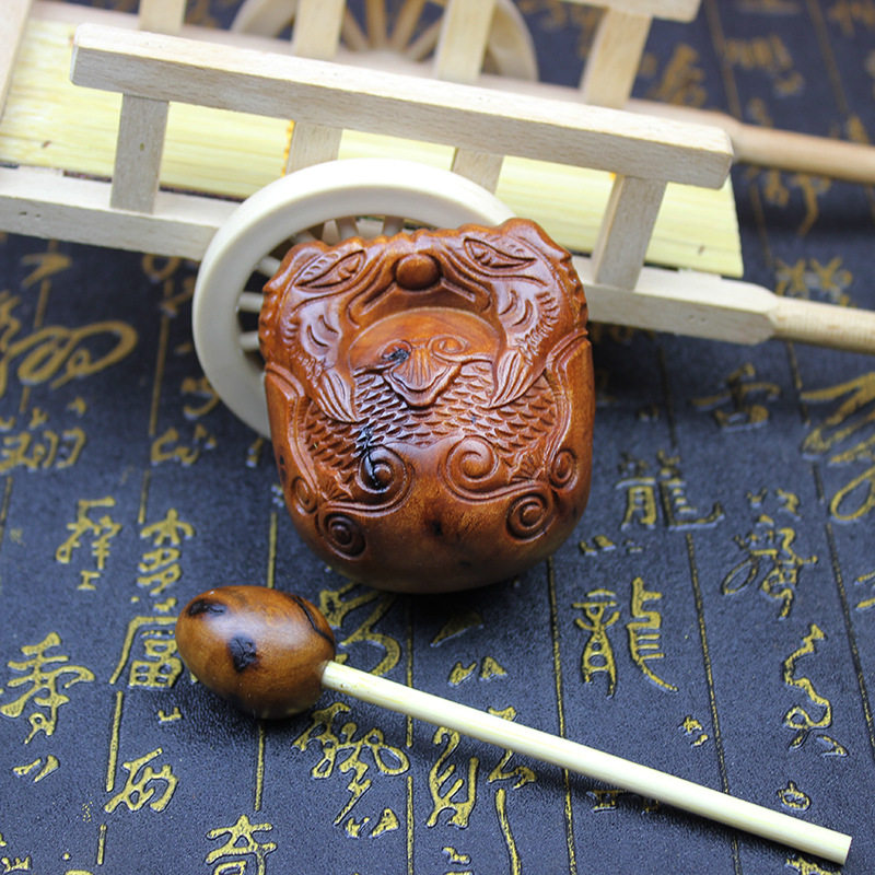 雷击枣木敲打木鱼手把件精心实木复古打击解压音质清脆摆件手工