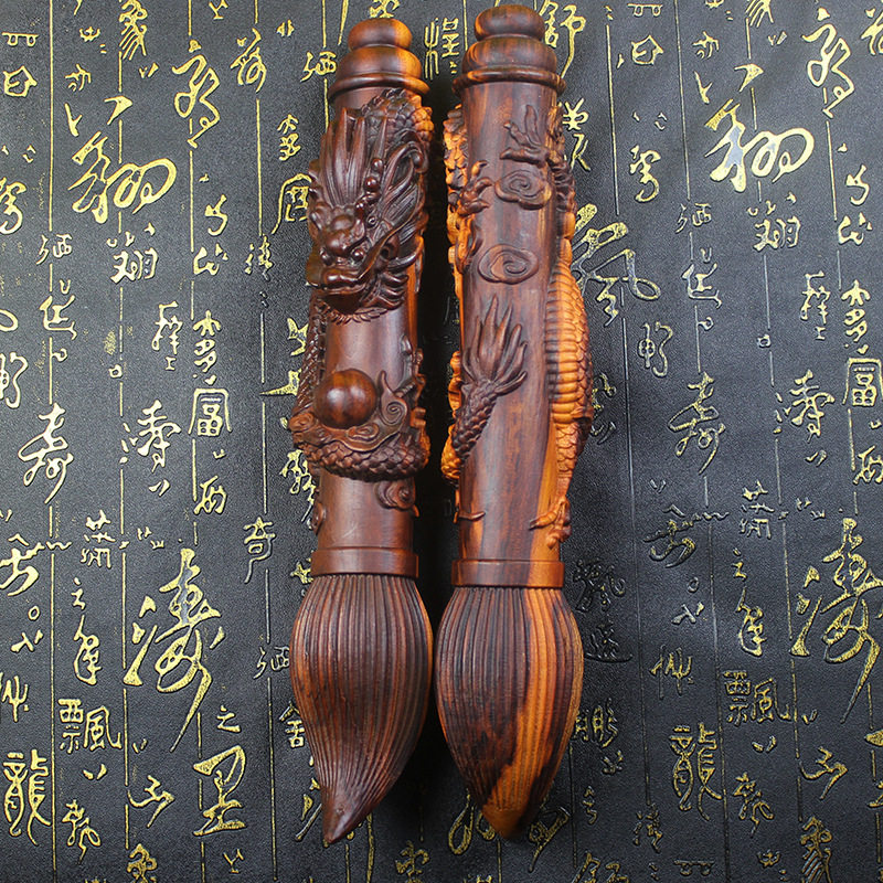 雷击木桃木雕刻盘龙文昌笔摆件纯手工木制品道家饰品家居摆件