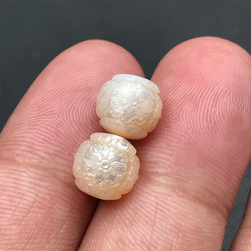 8MM天然淡水珍珠老型珠格桑花精工雕刻珍珠DIY文玩手串配件顶腰珠