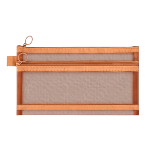 复古色系透明网纱笔袋小号双层网格笔袋小众不撞款学生用大容量简约铅笔盒文具袋古ins日系考试用a6文件袋