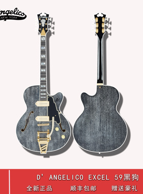 现货D'Angelico Excel 59黑狗P90空心电吉他