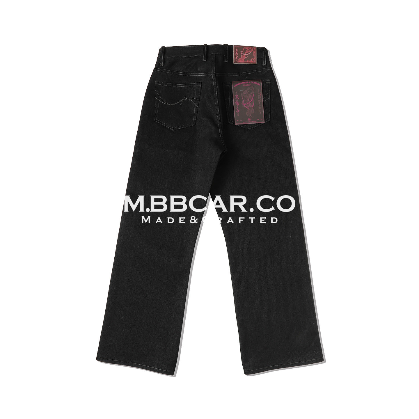 MBBCAR窄幅碳化黑剑客22.4OZ重磅经纬双染赤耳丹宁后整原浆牛仔裤