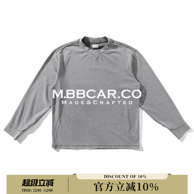 MBBCAR窄幅 全棉软糯indigo水洗铜氨丝质感复古长袖打底T恤