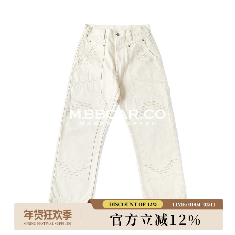 MBBCAR窄幅 14OZ白胚棉印第安阿兹特克图腾705B双膝绣花伐木工裤,男装,牛仔裤,淘宝优惠券,粉丝福利购,淘宝优惠卷