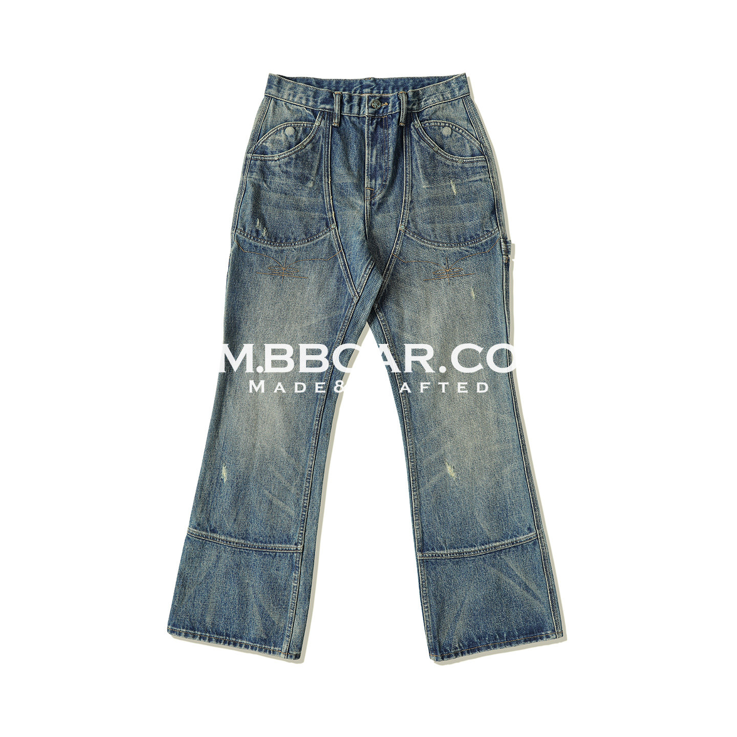 MBBCAR窄幅 西部系列16.4OZ伐木3.0水洗擦脏微喇叭747巴黎扣靴裤