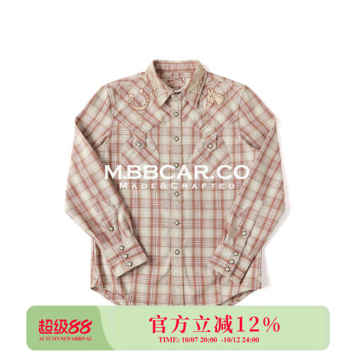 西部系列9.8OZ野马粉色格子衬衫
