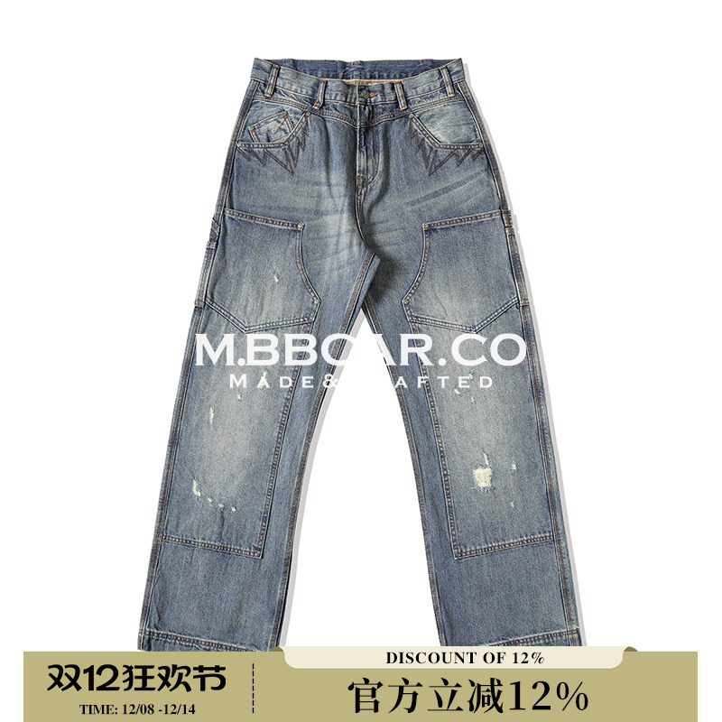 双膝伐木工15OZ赤耳丹宁阔腿牛仔