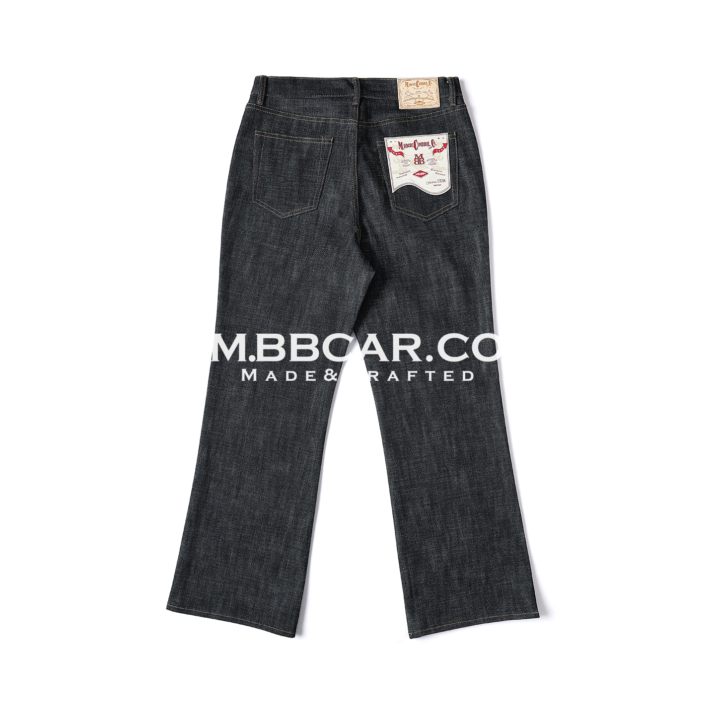 MBBCAR窄幅西部系列16OZ破斜Brokentwill靛蓝赤耳丹宁735微喇叭裤