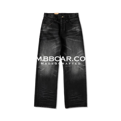 MBBCAR窄幅丹宁王黑刃客玄色紫耳立体压褶水洗705m宽松高腰阔腿裤