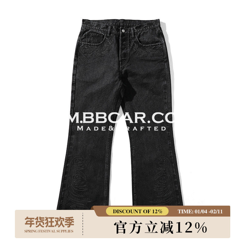 MBBCAR窄幅 西部系列13.6OZ珠点帆布唐草绣花套染水洗707微喇叭裤,男装,休闲裤,淘宝优惠券,粉丝福利购,淘宝优惠卷