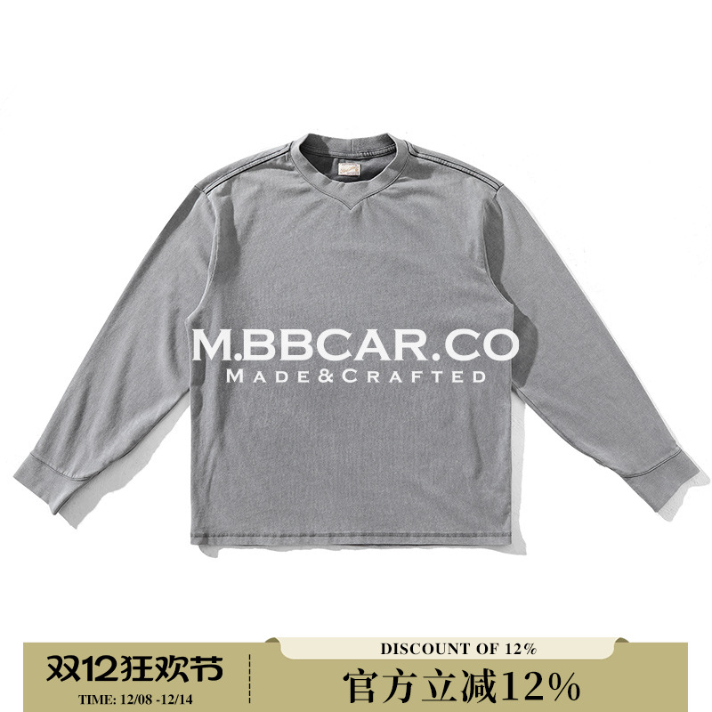 MBBCAR窄幅 全棉软糯indigo水洗铜氨丝质感复古长袖打底T恤