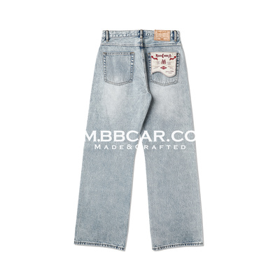 MBBCAR窄幅 赛络纺13.5OZ冰蓝水洗赤耳纵落中高腰705M阔腿裤