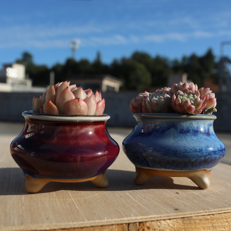 复古窑变多肉陶瓷植物花盆法师创意粗陶透气缩口流釉盆包邮特价
