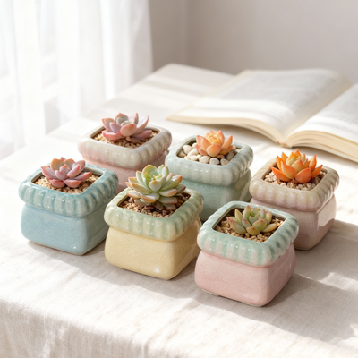 多肉花盆陶瓷方形麻花口冰裂小盆