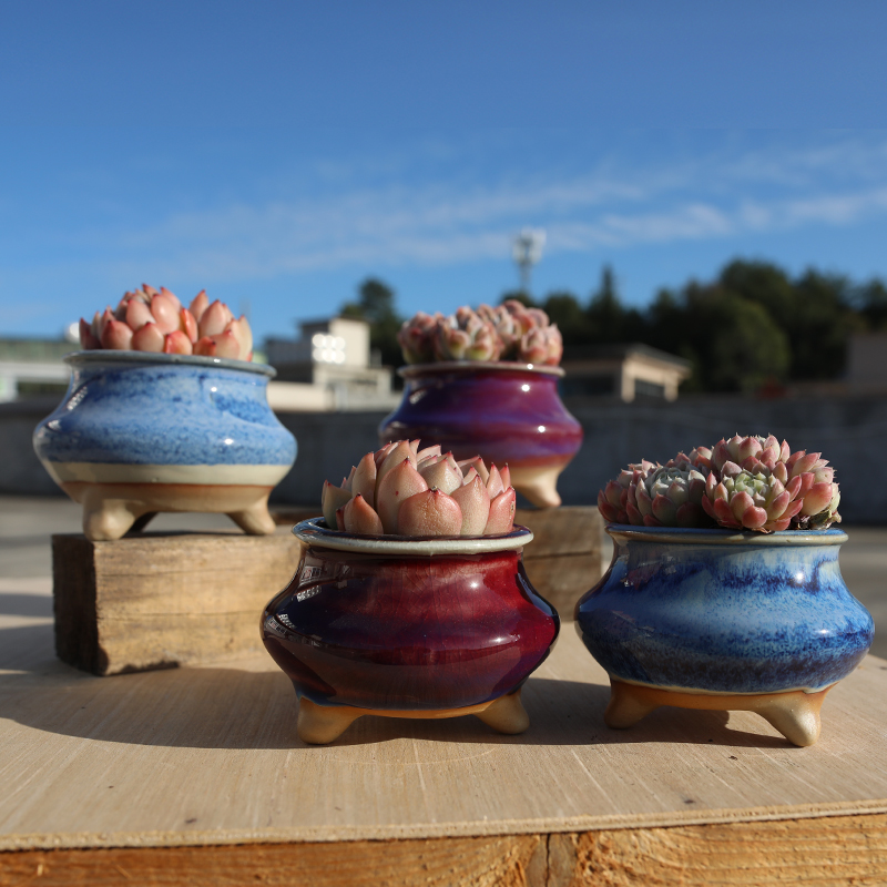 复古简约多肉陶瓷花盆个性缩口大肚法师创意透气窗台组合盆栽包邮