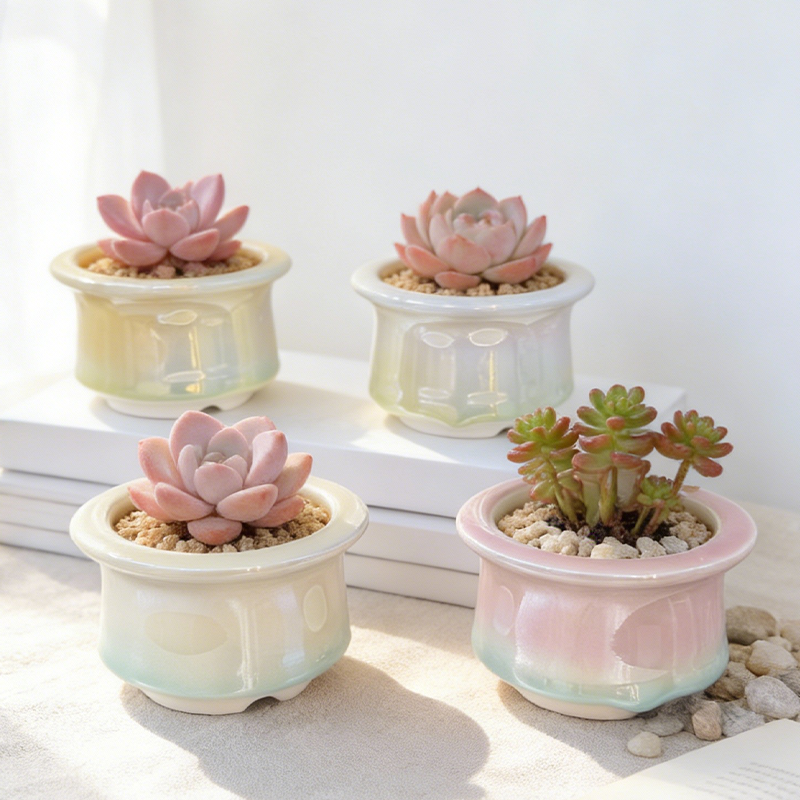 多肉花盆帽檐圆形口渐变色镭射电镀手工陶瓷室内种植花器装饰摆件,鲜花速递/花卉仿真/绿植园艺,花盆,淘宝优惠券,粉丝福利购,淘宝优惠卷