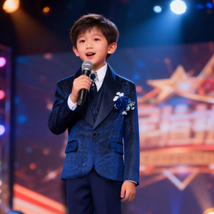 儿童西装男童套装小主持人晚会礼服钢琴演出服小学生花童英伦闪亮