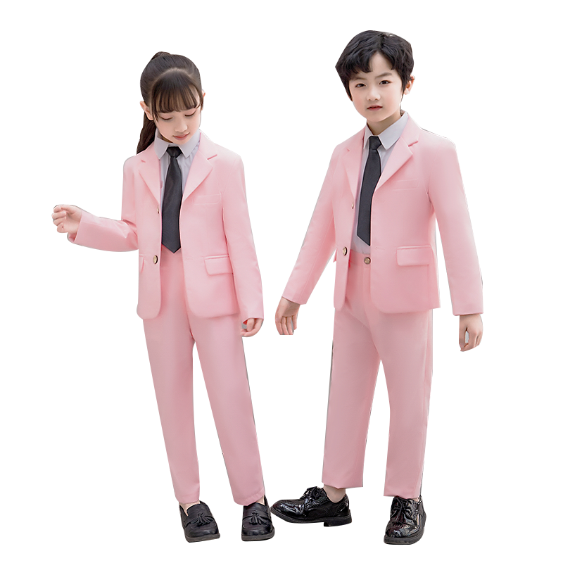 儿童西装男女童套装合唱表演服主持走秀洋气粉色钢琴西服外套学生