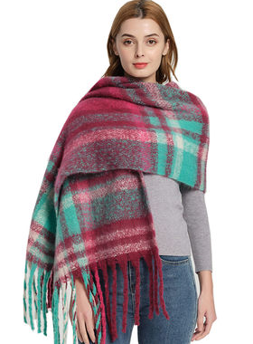 2024 Shawl Woven Dog Tail Loop Yarn Lattice Fringed Scarf