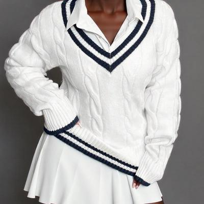 Women's Autumn-Winter V-Neck Knitted Sweater  针织毛衣女秋冬
