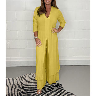 Oversuze loose lrregular long sleeve top wide leg pants 套装