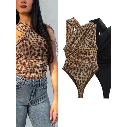 Printed pleated slim fit jumpsuit 女士印花褶皱无袖修身连体衣