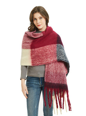 Circle Sand Thick Tassel Large Grid Horizontal Plaid Scarf