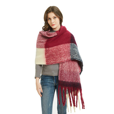 Circle Sand Thick Tassel Large Grid Horizontal Plaid Scarf