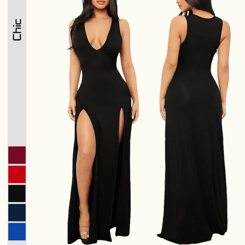 2025 Women's Slim Fit Backless Deep V-neck Sling Sexy Dress
