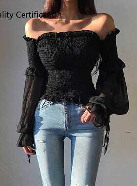 Sleeve Off Shoulder Cropped Tops Blouse Shirt Lace Up Corset