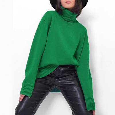 Women's knitted pullover high neck sweater loose fit