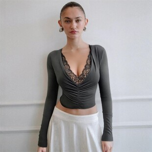 T恤上衣女 Sexy Top 性感修身 Women Shirt V领长袖 欧美时尚 Slim