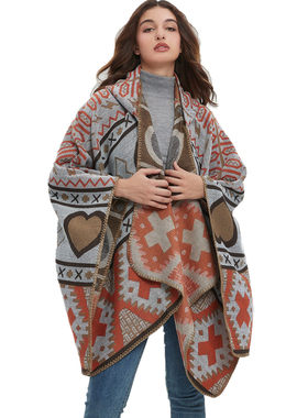 Women Jacquard Love Gray Triangle Overturned Hooded Shawl