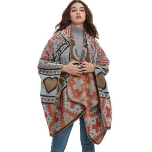 Women Jacquard Love Gray Triangle Overturned Hooded Shawl