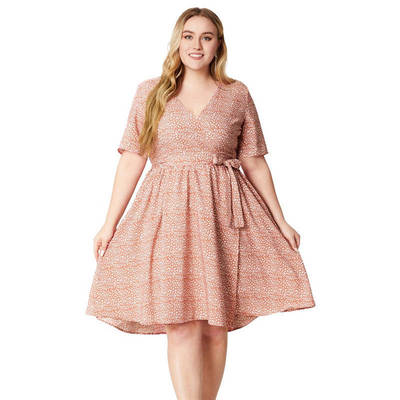 Large size summer V-neck pocket print casual dress大码XL-5XL