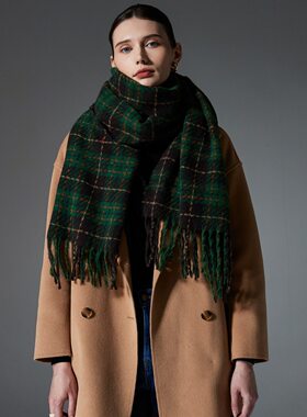 2024 New Women Fashion Casual Green Tassel Plaid Scarf Shawl