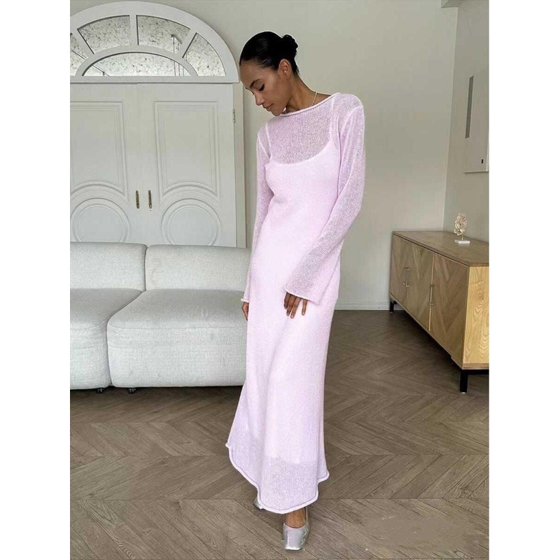 欧美风针织镂空长裙+吊带内裙套装 Knitted skirt+vest skirt set