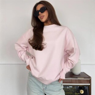 Hoodie Pullover women 宽松休闲纯色套头卫衣短上衣女 欧美长袖