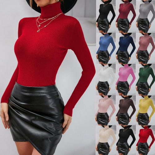 2025 Women's Casual Turtleneck Sweater Sexy Slim Sweater Top
