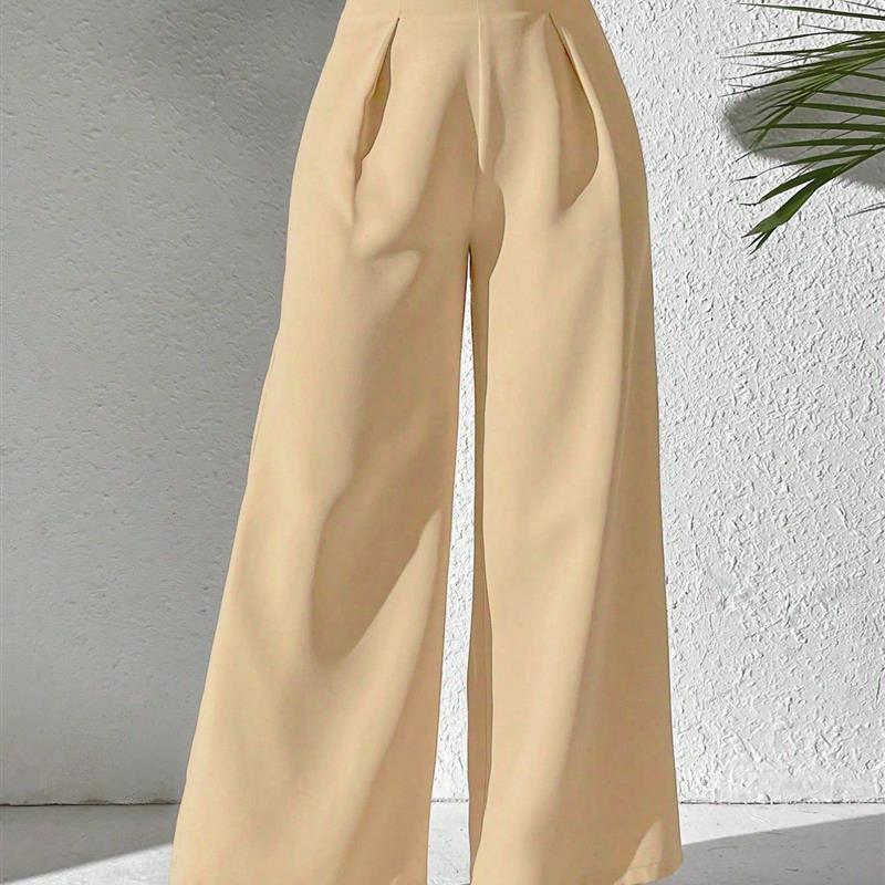 Solid-Color High-Waist Wide-Leg Tailored Trousers西装长裤女