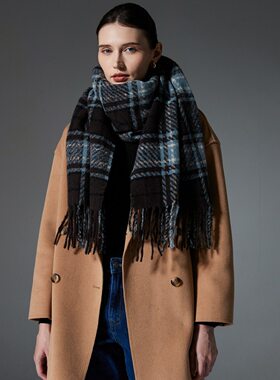 2024 New Women Fashion INS Long Style Blue Plaid Scarf Shawl