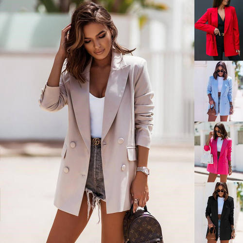 Long sleeved double breasted collar jacket women Coat suit