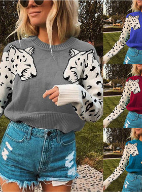 Autumn winter leopard print turtleneck women sweater圆领毛衣