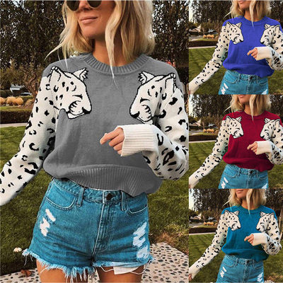 Autumn winter leopard print turtleneck women sweater圆领毛衣