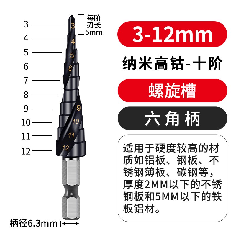 宝塔钻头打孔工业级螺旋金属钻孔器不锈钢专用高硬度阶梯钻钢钻头